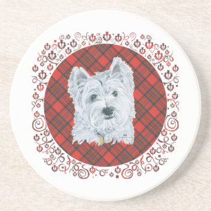 Westie auf Tartan Untersetzer
