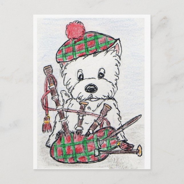 Westie Bagpipe Postkarte (Vorderseite)