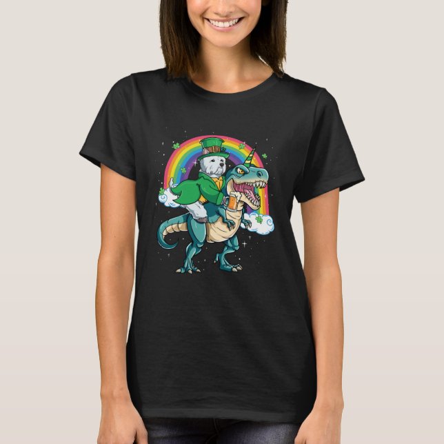Westie Beer Dino Rex Horn Rainbow Dog T-Shirt (Vorderseite)
