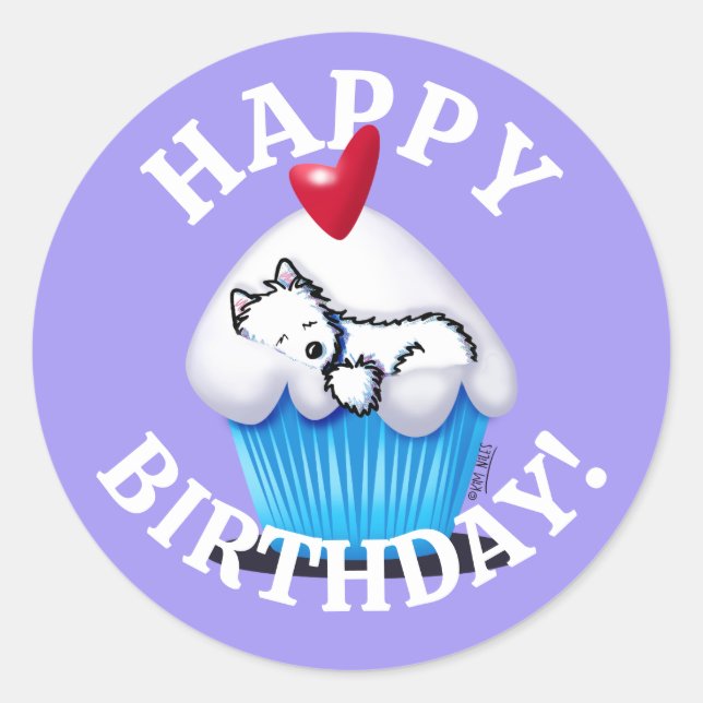 Westie BIRTHDAY KiniArt Stickers (Vorderseite)