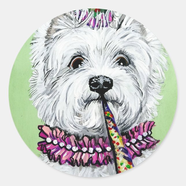 Westie Birthday Party Runder Aufkleber (Vorderseite)