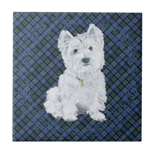 Westie Black Watch Tartan Fliese (Vorderseite)