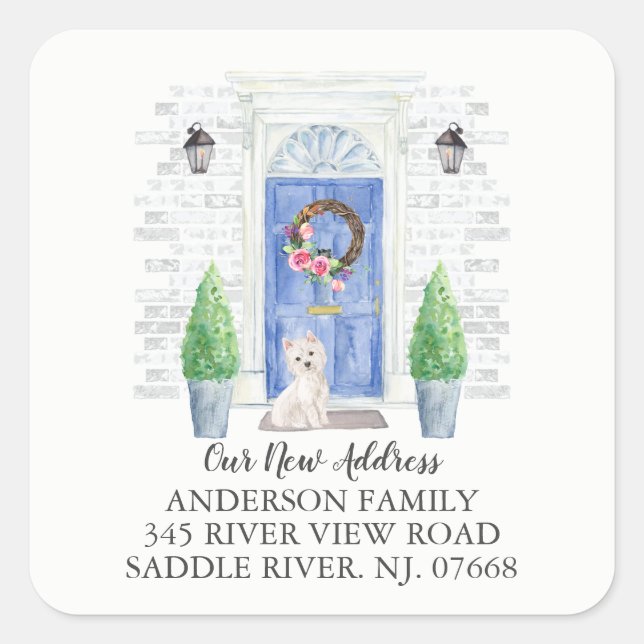 Westie Blue Door New Address Label Sticker (Vorderseite)