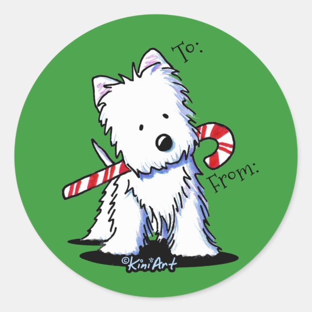 Westie Candy Cane Gift Stickers (Vorderseite)