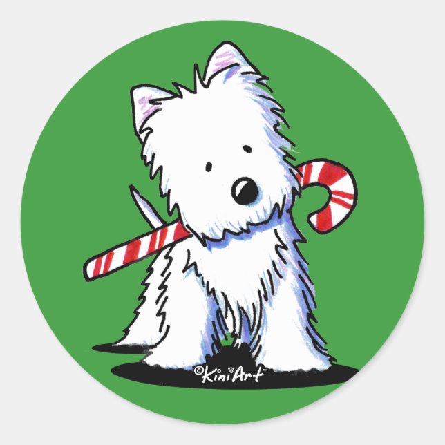 Westie Candy Cane Süsse Stickers (Vorderseite)
