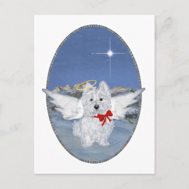Westie Christmas Angel Feiertagspostkarte (Vorderseite)