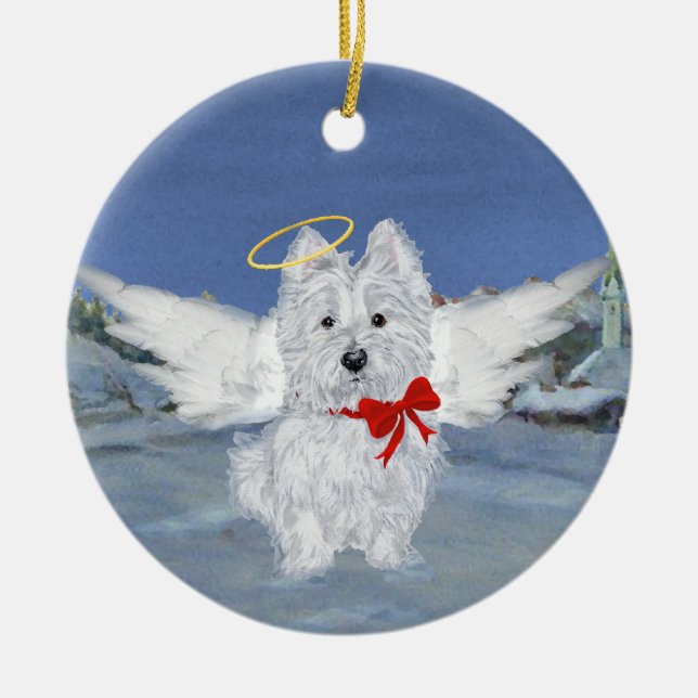Westie Christmas Angel Keramik Ornament (Vorne)