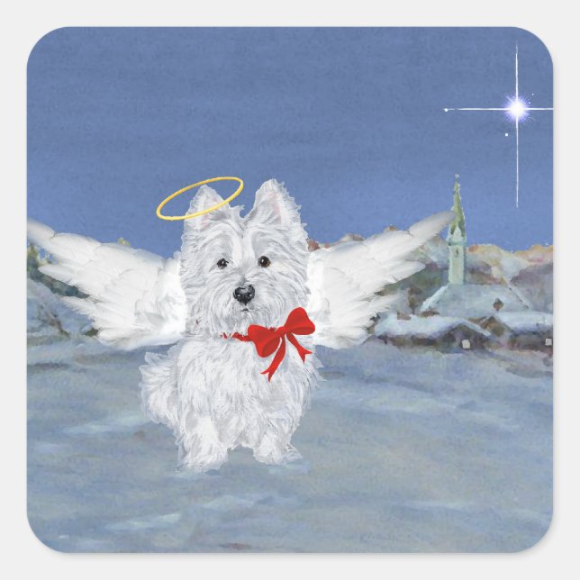 Westie Christmas Angel Quadratischer Aufkleber (Vorderseite)