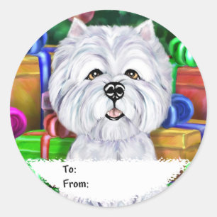 Westie Christmas Open Geschenke Geschenke Tags Runder Aufkleber
