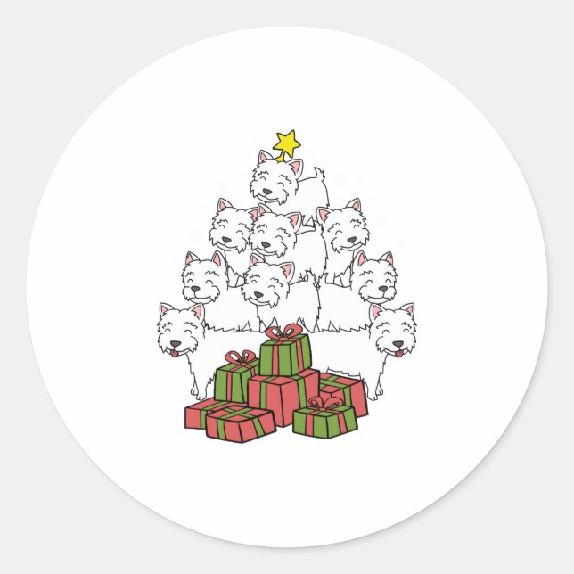 Westie Christmas Tree Runder Aufkleber (Vorderseite)