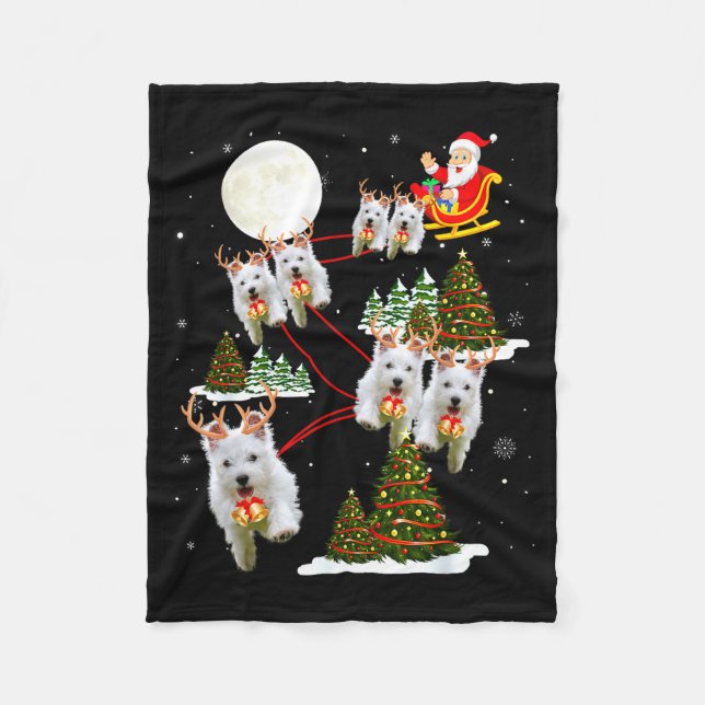 Westie Christmas Tree Westie Santa Hat Lights Xmas Fleecedecke (Vorderseite)