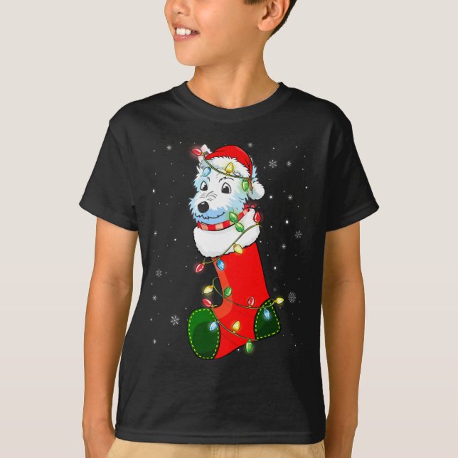 Westie Christmas Tree Westie Weihnachtsmannmütze L T-Shirt (Vorderseite)