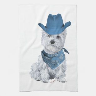 Westie Cowboy in Blue Geschirrtuch
