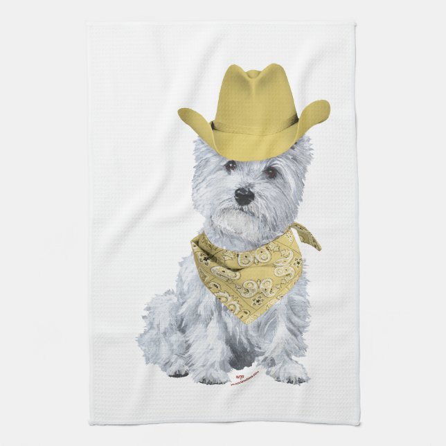 Westie Cowboy in Gelb Handtuch (Vertikal)