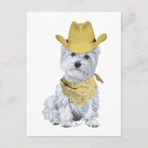 Westie Cowboy in Gelb Postkarte