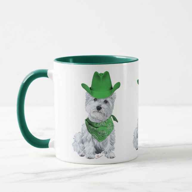 Westie Cowboy in Green Tasse (Links)