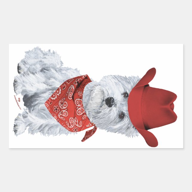 Westie Cowboy in Red Rechteckiger Aufkleber (Vorderseite)