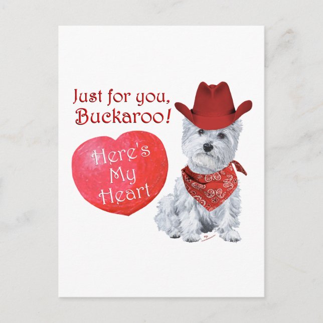 Westie Cowboy Valentine Feiertagspostkarte (Vorderseite)