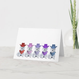 Westie Cowboys alle in einer Reihe Karte