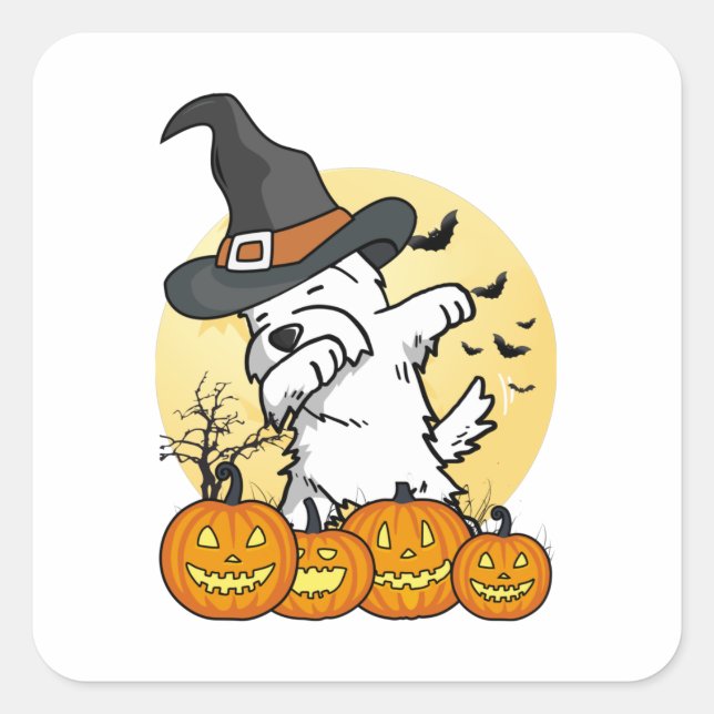 Westie Dabbing Halloween Quadratischer Aufkleber (Vorderseite)