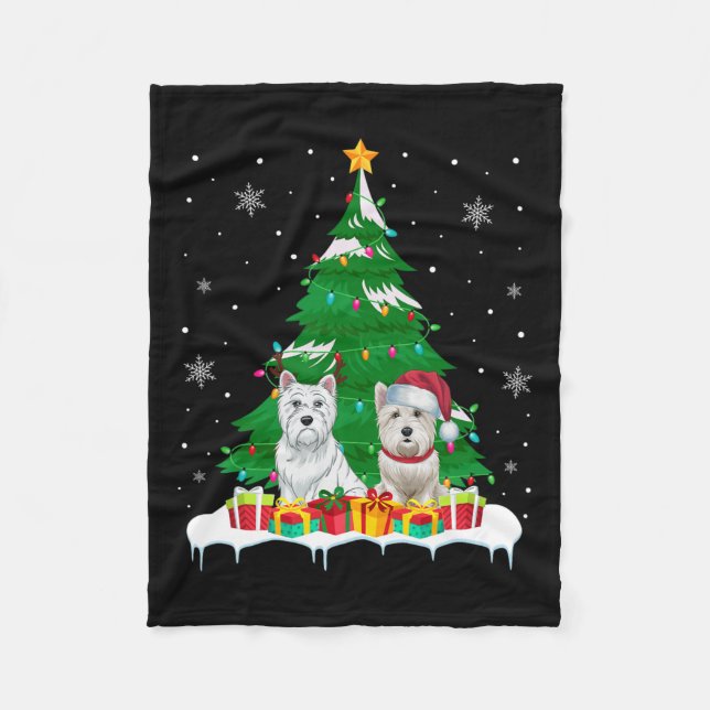 Westie Dog Christmas Tree Lights Santa Reindeer Xm Fleecedecke (Vorderseite)