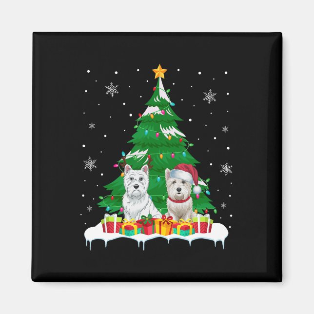 Westie Dog Christmas Tree Lights Santa Reindeer Xm Magnet (Vorne)