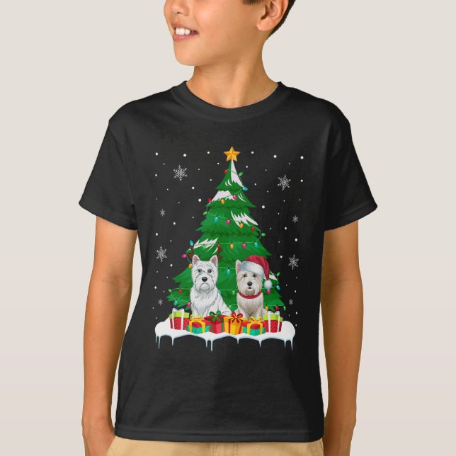 Westie Dog Christmas Tree Lights Santa Reindeer Xm T-Shirt (Vorderseite)