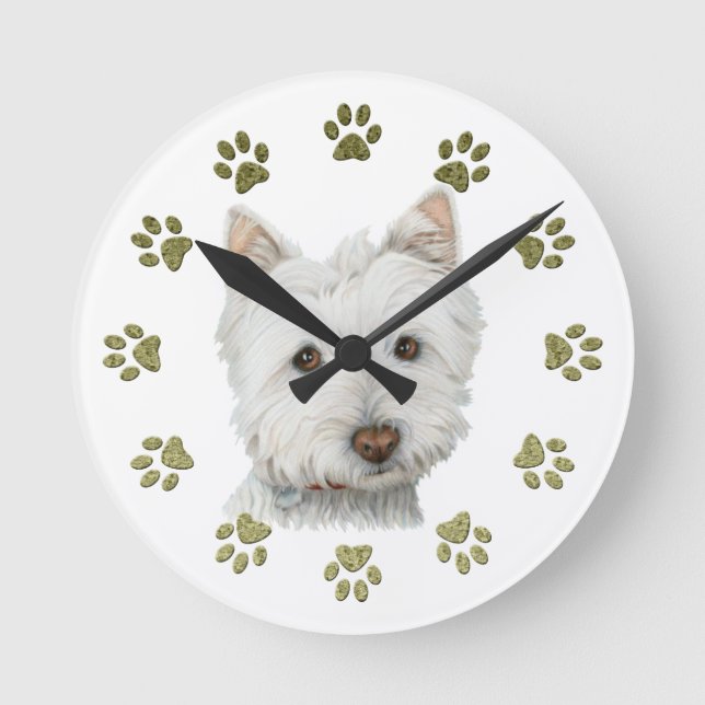 Westie Dog Clock Runde Wanduhr (Vorderseite)
