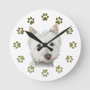 Westie Dog Clock Runde Wanduhr