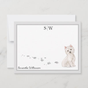 Westie Dog Grey Border Monogram Personalisiert Mitteilungskarte