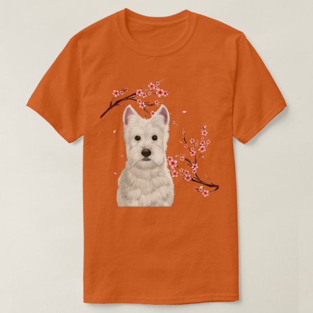Westie Dog Japanese Cherry Blossom Sakura Blume V T-Shirt (Design vorne)