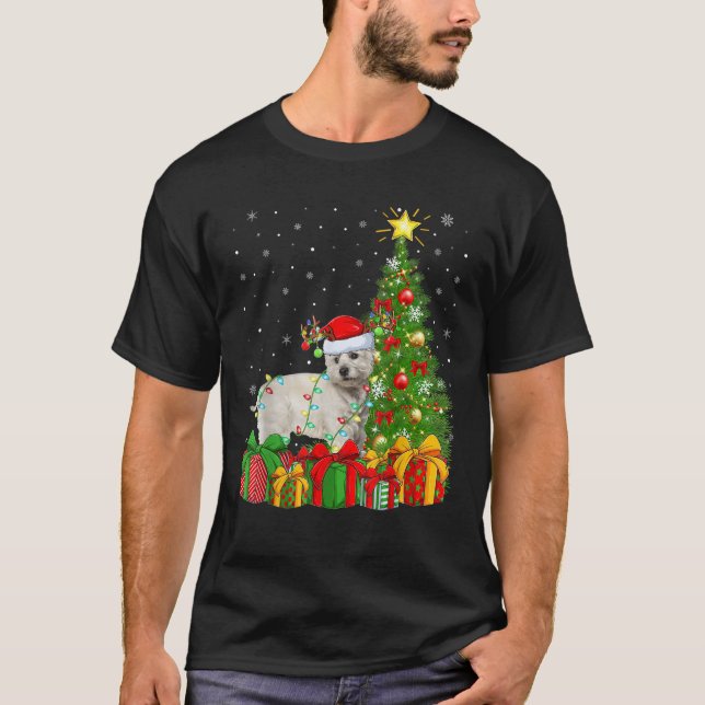 Westie Dog Lighting Xmas Tree Santa Hat Westie Chr T-Shirt (Vorderseite)