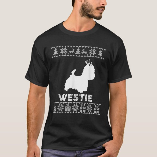 Westie Dog Lover Christmas Reindeer Ugly Christmas T-Shirt (Vorderseite)