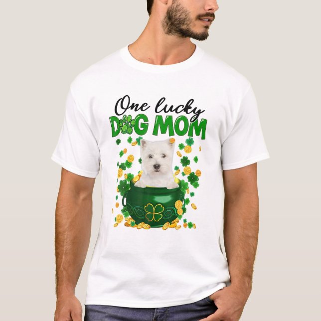 Westie Dog Mama Irish Green Kleeblatt St Patrick's T-Shirt (Vorderseite)