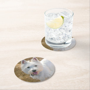Westie Dog Party Fotovorlage Runder Pappuntersetzer