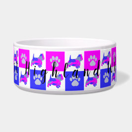 Westie Dog & Paw Hot Pink und Blue Dog Bowl Napf