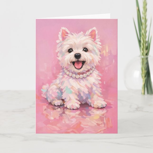 Westie Elegant Pink Portrait Karte (Vorderseite)