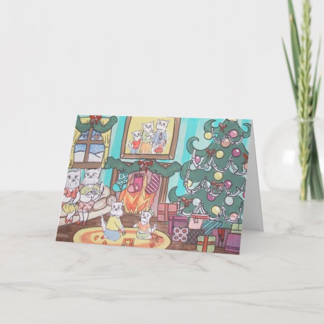 westie Familienweihnachten Feiertagskarte (Vorderseite)