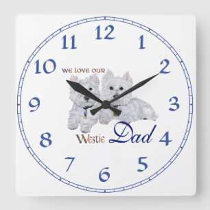 Westie Father's Day Quadratische Wanduhr
