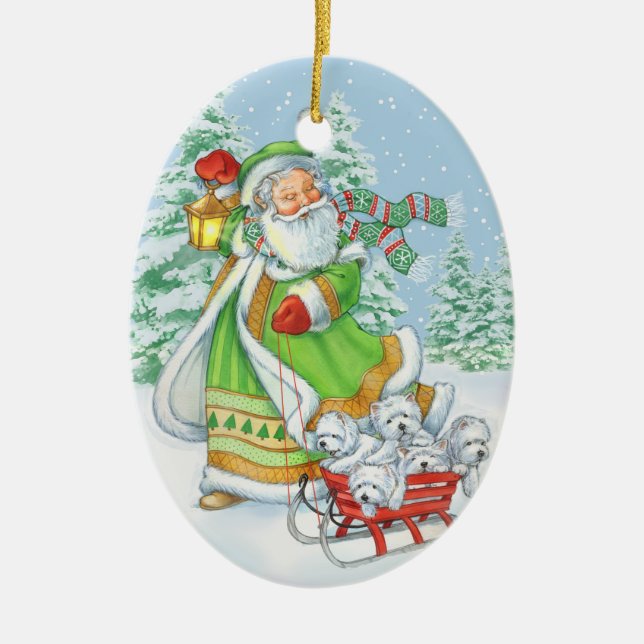 Westie "frohe Geräusch-" Weihnachtsverzierung Keramik Ornament (Vorne)