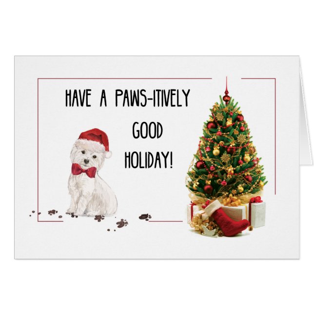 Westie Funny Christmas Dog mit Baum (Vorderseite (Horizontal))