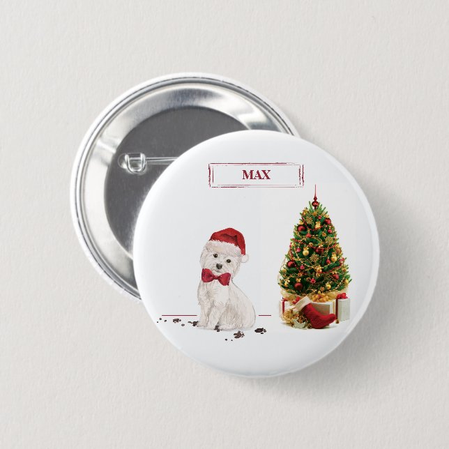 Westie Funny Christmas Dog mit Baum Button (Vorne & Hinten)