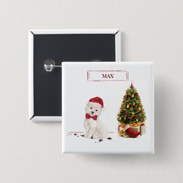 Westie Funny Christmas Dog mit Baum Button (Vorne & Hinten)