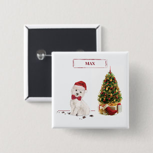 Westie Funny Christmas Dog mit Baum Button