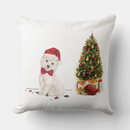 Westie Funny Christmas Dog mit Baum Kissen