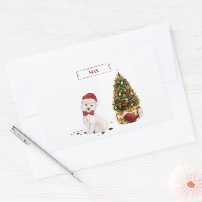 Westie Funny Christmas Dog mit Baum Rechteckiger Aufkleber (Umschlag)
