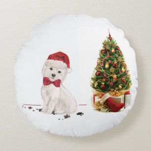 Westie Funny Christmas Dog mit Baum Rundes Kissen