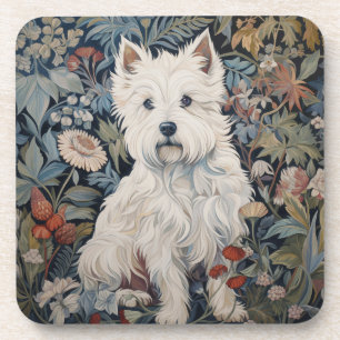 Westie Garden Tapestes im William Morris Style Getränkeuntersetzer