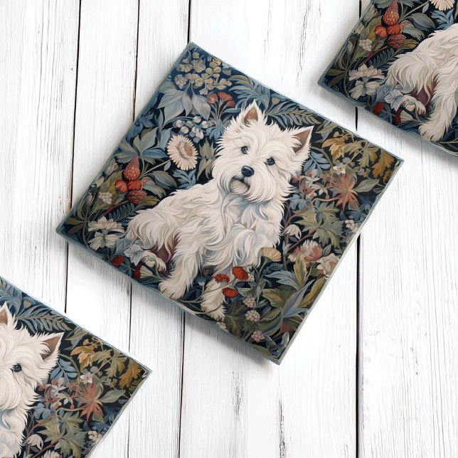 Westie Garden Tapestes im William Morris Style Glasuntersetzer (Von Creator hochgeladen)