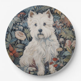 Westie Garden Tapestes im William Morris Style Pappteller